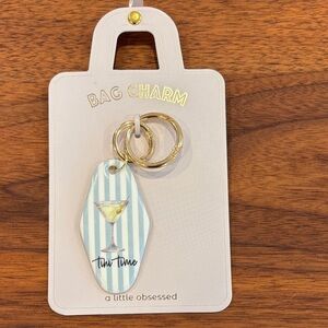 Martini Bag Charm🍸 Blue and White Stripes - Gold tone hardware